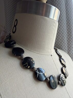 Black Silver and Gold Disc Choker Statement 16” Necklace with Toggle Closure